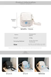 Detailed size chart and multi-color specifications for the compact crossbody utility bag