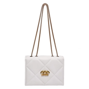 Elegant white quilted chain shoulder bag with gold metal clasp and premium finish