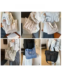Detailed grid view showing large capacity canvas tote bag in four versatile colors