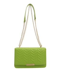 Stylish bright green quilted shoulder bag with wave stitching and gold chain strap