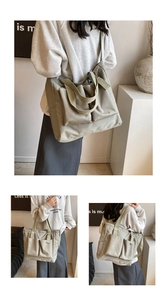 Close-up of dual front pockets and durable nylon fabric on large tote bag