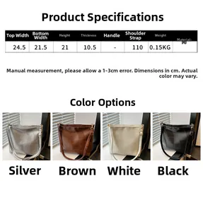 Size guide for minimalist checkered PU handbag showing dimensions and four available colors