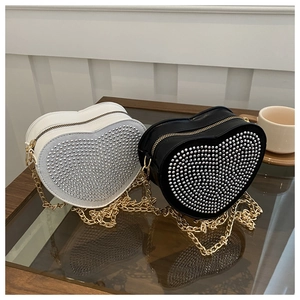 Borsa a Tracolla a Forma di Cuore con Strass Donna Catena Dorata in Pelle PU Borsa per Festa Serale Banchetto Moda