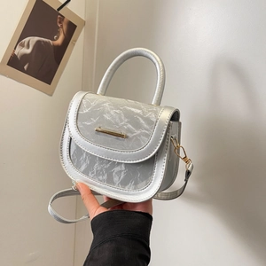 Women Modern PU Leather Saddle Bag Stylish Contrast Color Crossbody Handbag Chic Marble Texture Small Shoulder Bag For Daily Party
