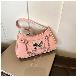Bolso de Axila de Moda para Mujer Hebilla de Mariposa de Metal Cadena Bolso de Hombro Cuero PU Denim Estilo Y2K Pequeño Bolso