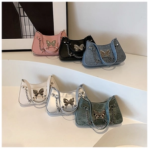 Colección de bolsos de hombro chic para mujer con mariposa metálica y cadena en seis colores