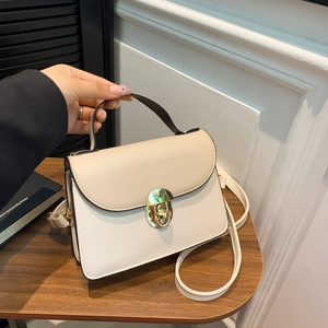 Contrast Color Women Shoulder Bag Elegant PU Leather Handbag With Gold Metal Lock Small Square Crossbody Bag For Daily Office