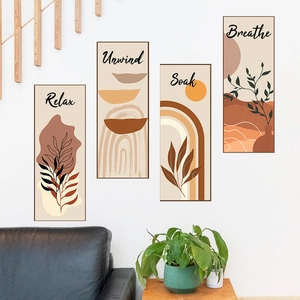 Stickers muraux bohèmes avec texte Relax Unwind Soak Breathe et silhouettes de plantes