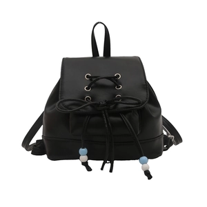 Mini-Rucksack aus schwarzem PU-Leder mit Schleifen-Kordelzug und Perlendetail