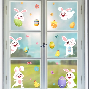 Easter bunny and colorful eggs wall stickers for window decoration in bright spring style