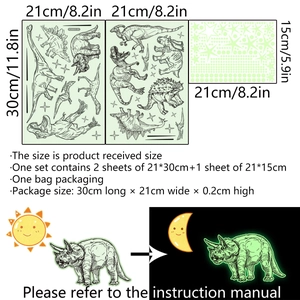 Glow in the dark dinosaur wall stickers with stars for kids room decor fluorescent PVC set