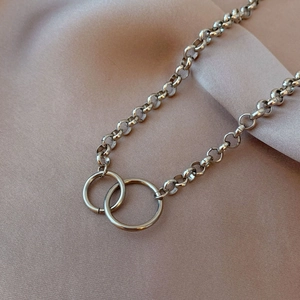 Collier À Anneaux Entrelacés Acier Inoxydable Pendentif Cercle Géométrique Minimaliste Bijoux Hip Hop Pour Femmes