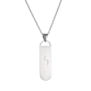 Titanium steel necklace with a matte silver skateboard style pendant and artistic engraving