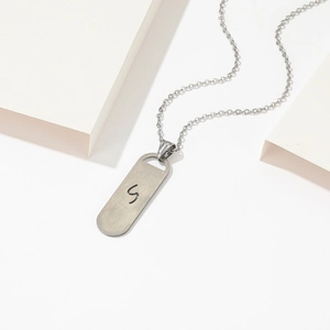 Titanium Stainless Steel Necklace Minimalist Hollow Letter S Rectangular Pendant Cross Chain Streetwear Jewelry For Men Women