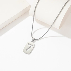 Minimalist titanium steel snake chain necklace featuring a hollow number 7 pendant