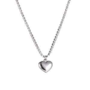 Polished titanium steel heart pendant necklace with shimmering zircon tennis chain for women