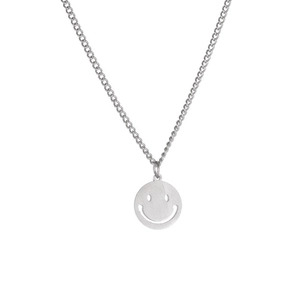 Minimalist silver titanium smile necklace featuring a cutout pendant on a classic fine chain