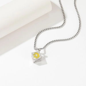 Collana Pendente Hip Hop Acciaio Inossidabile Vintage Cubo Dado Sorriso Geometrico Punk Gioielli Per Uomini Donne