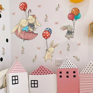 Cartoon bunny and balloons wall stickers for nursery and children room wall decoration