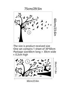 Detail of tree and bird wall stickers showing sheet layout and final application size