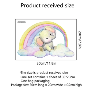 Cartoon elephant and rainbow wall sticker for bathroom decor, measuring 30x20 cm