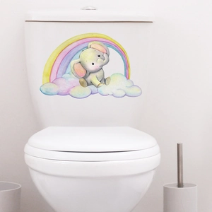 Cartoon elephant and rainbow toilet lid sticker for home bathroom wall decoration