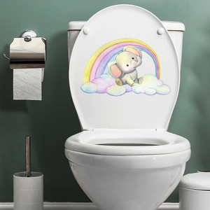 Cartoon Elephant Rainbow Toilet Sticker Waterproof PVC Removable Bathroom Decor Wall Decal Cute Nursery Kids Home