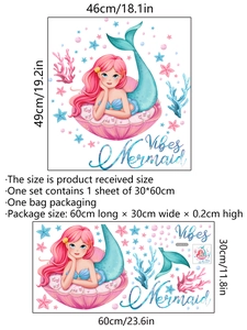 Detail showing Mermaid Vibes wall stickers with shell and coral elements for kids rooms