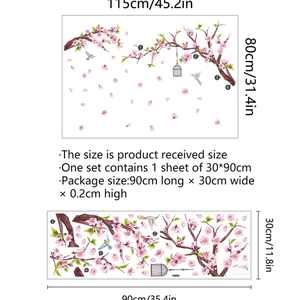 Vinilo decorativo de cerezo rosa con pájaros y jaula para decoración de sala de estar