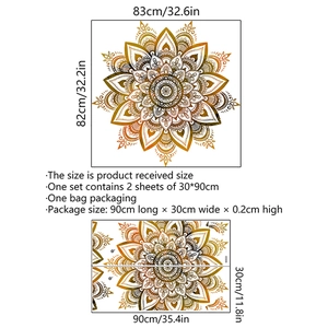 Large mandala wall decal set with two 30x90cm sheets forming an 82x83cm gold floral mural