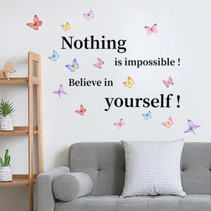 Inspirational Quote Butterfly Wall Sticker Nothing Is Impossible Believe In Yourself PVC Removable DIY Home Decor Decal