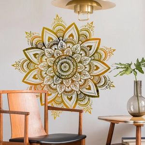 Large golden mandala wall sticker with intricate geometric patterns for home decor