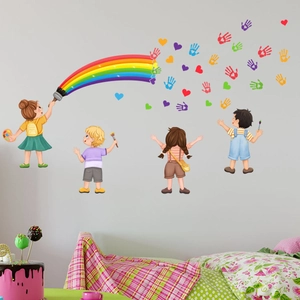 Colorful rainbow and cartoon children wall decal for kids bedroom nursery decoration