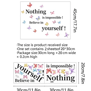 Self-adhesive butterfly wall decal with motivational quotes, size specifications included