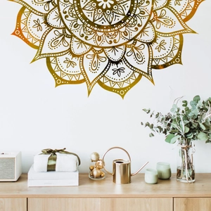 Golden Mandala Wall Sticker PVC Self Adhesive Bohemian Style Decal For Living Room Bedroom Office Mural Decoration