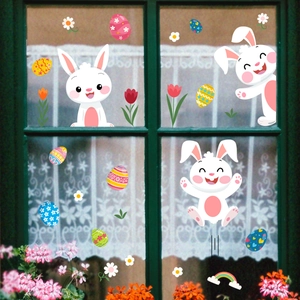 Osterhasen und bunte Eier statische Fensteraufkleber Set für festliche Glasdekoration