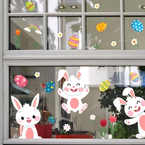 Osterhasen und bunte Eier statische Fensteraufkleber Set für Heim-Feiertagsdekoration