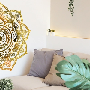Golden mandala wall sticker with geometric symmetry for modern home interior decor