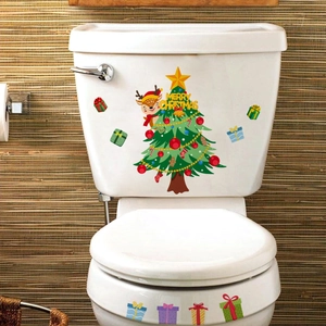 Christmas tree and reindeer toilet decal set with Merry Christmas text for bathroom decor
