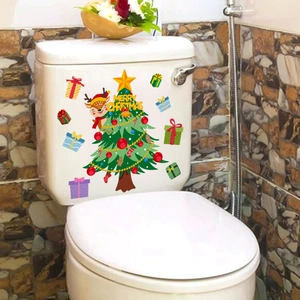 Christmas tree and reindeer toilet lid decal with Merry Christmas text and gift boxes