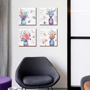 Adesivi murali con bouquet di fiori e vasi in stile acquerello per decorare casa