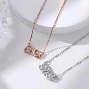 Titanium steel heart pendant necklace with 520 zircon stone in rose gold and silver