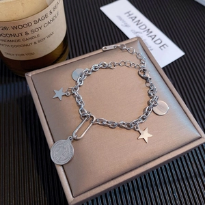 Bracciale Con Ciondoli In Acciaio Inossidabile Vintage Stella Disco Tondo Medaglia San Benedetto Moneta Religiosa Gioielli Retro Donna