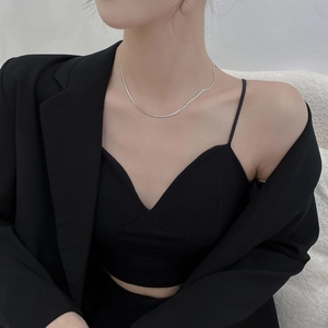 Minimalist Flat Snake Chain Necklace Titanium Steel Blade Clavicle Necklace For Women Elegant Aesthetic Jewelry