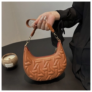 Women Geometric Quilted PU Leather Hobo Bag Minimalist Underarm Shoulder Bag Fashion Crescent Moon Purse For Daily Casual