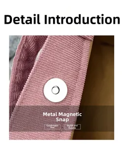 Close-up of pink corduroy shoulder bag showing durable silver magnetic snap button closure