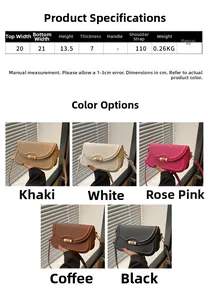 Detailed dimension chart and multi-color options for minimalist PU square crossbody bag