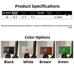 Size chart and dimensions for the rhinestone buckle crocodile pattern envelope clutch bag