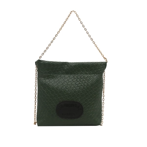 Retro woven dark green bucket bag with gold chain strap and stylish leather logo