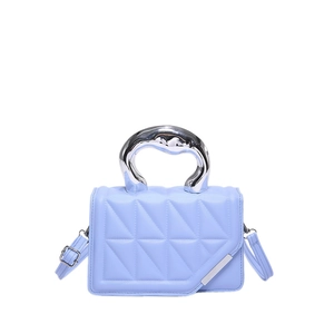 Lilac quilted crossbody bag with modern irregular silver metal handle and chain strap